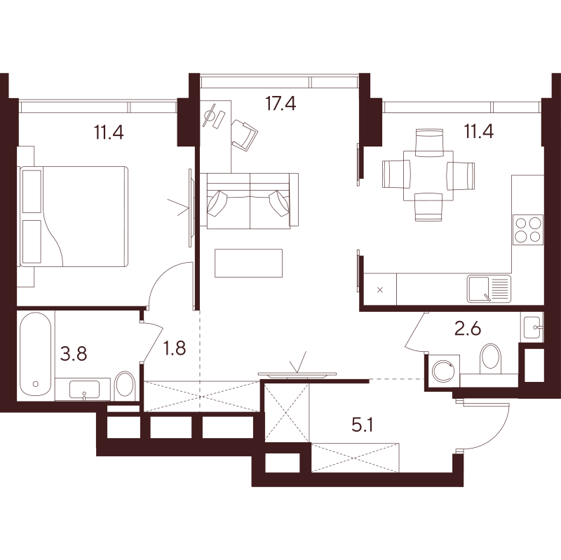 2 ккв 53,5 м²