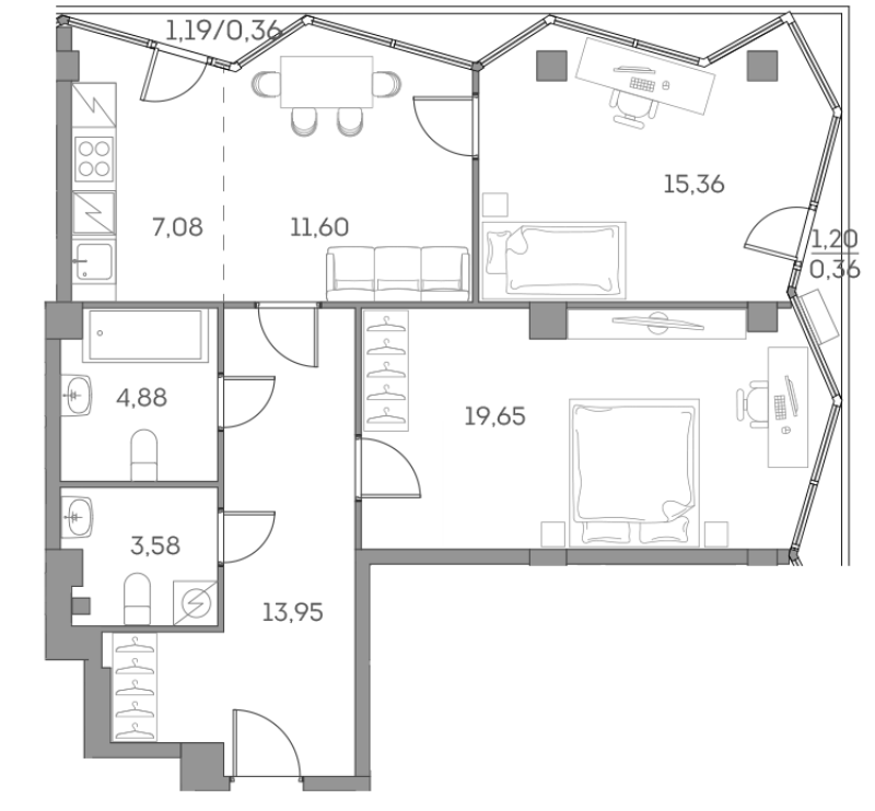 3 ккв (Евро) 76,8 м²