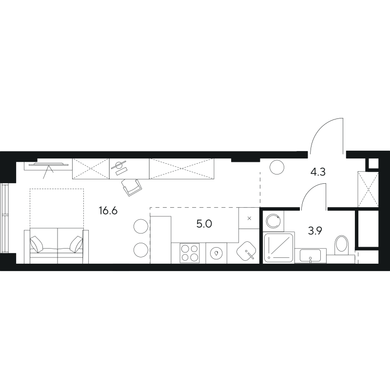 Студия 29,8 м²