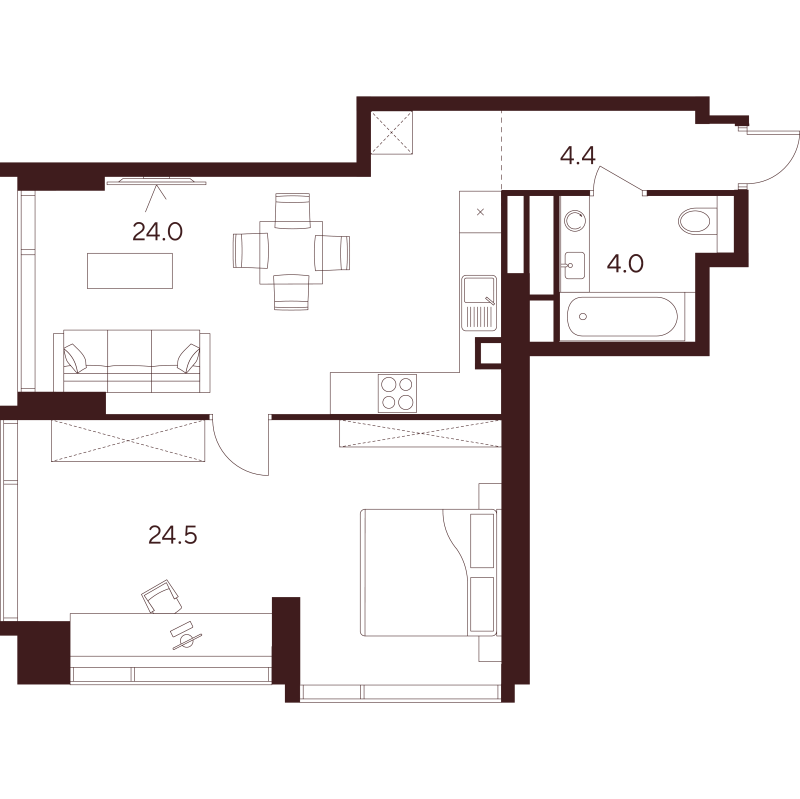 2 ккв (Евро) 56,9 м²
