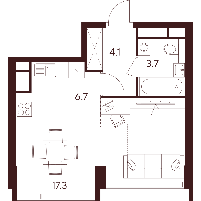 Студия 31,8 м²