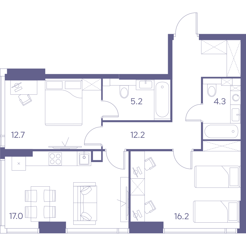 3 ккв (Евро) 67,6 м²