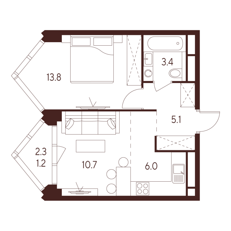 2 ккв (Евро) 40,2 м²