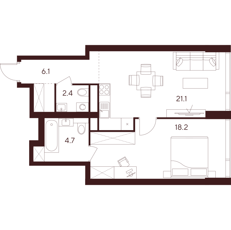 2 ккв (Евро) 52,5 м²