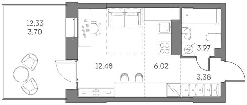 Студия 29,6 м²