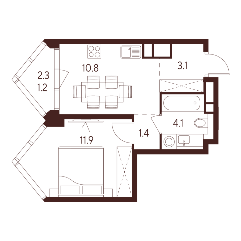 1 ккв 32,5 м²