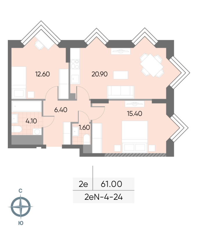 3 ккв (Евро) 61 м²
