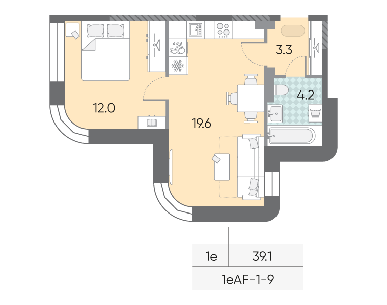 2 ккв (Евро) 39,1 м²