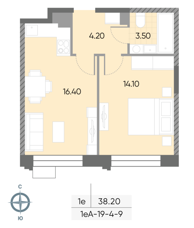 2 ккв (Евро) 38,2 м²
