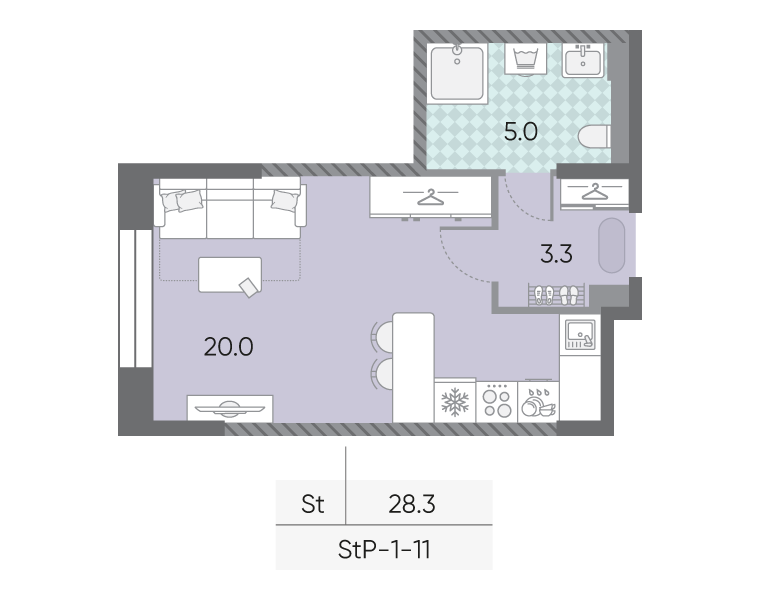 Студия 28,3 м²