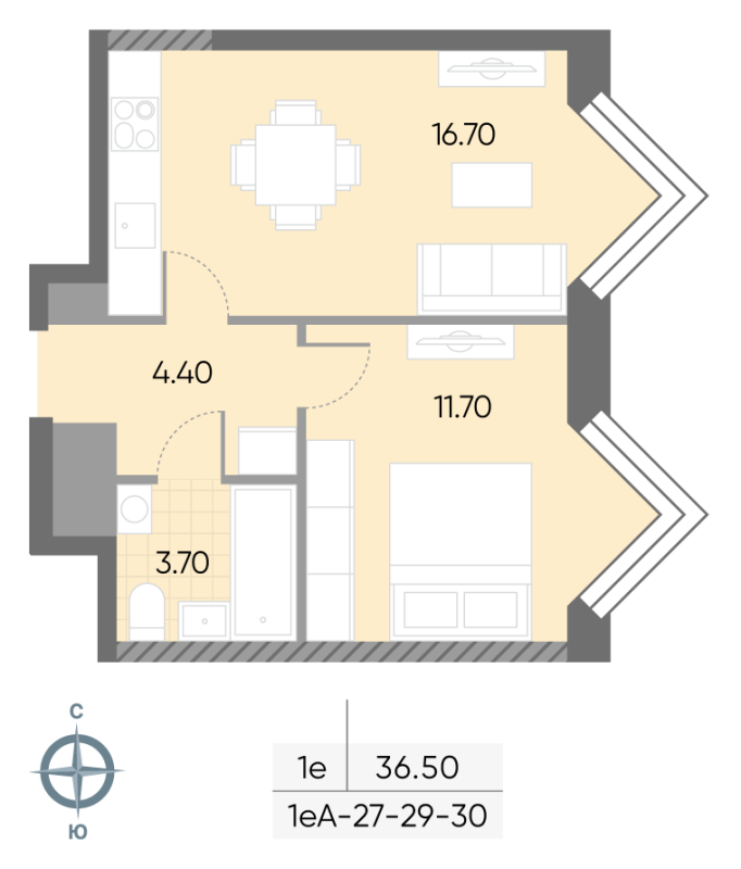 2 ккв (Евро) 36,5 м²
