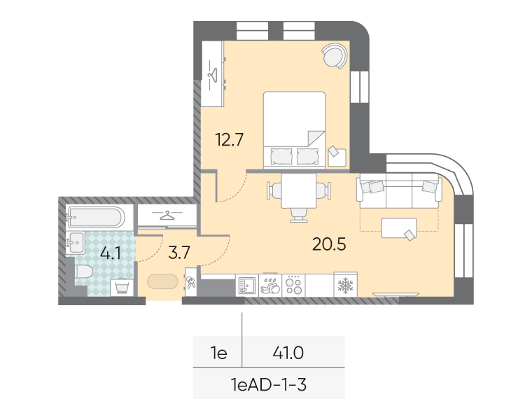 2 ккв (Евро) 41 м²