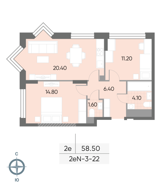 3 ккв (Евро) 58,5 м²