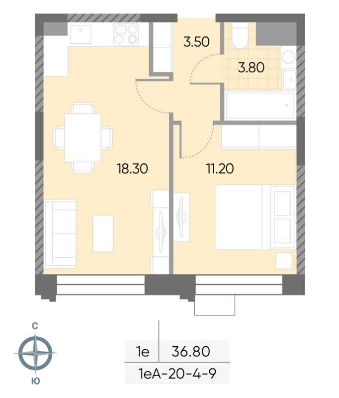 2 ккв (Евро) 36,8 м²