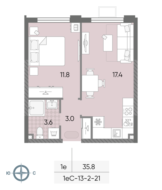 2 ккв (Евро) 35,8 м²