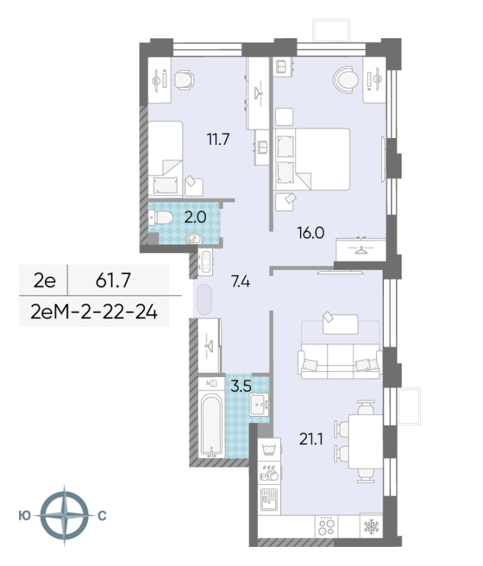 3 ккв (Евро) 63,6 м²