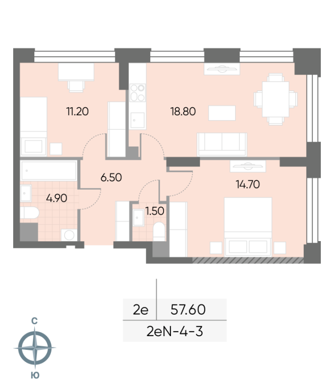3 ккв (Евро) 57,6 м²