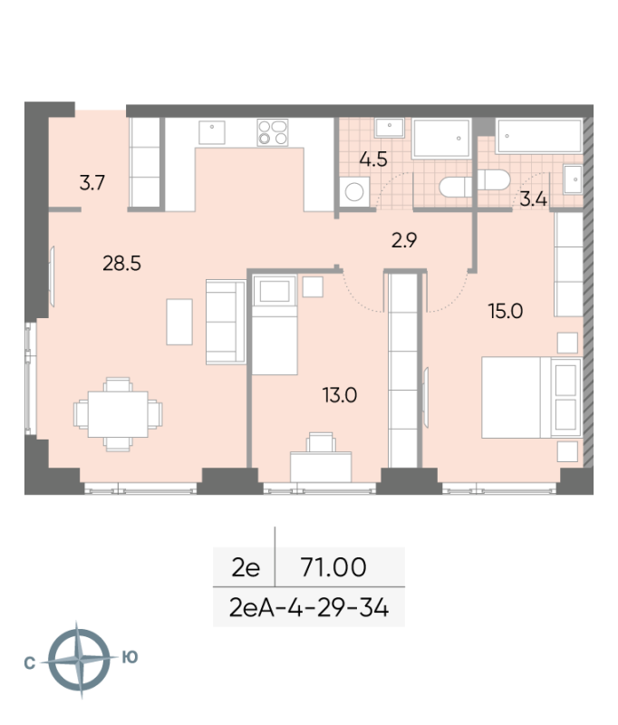 3 ккв (Евро) 71,6 м²