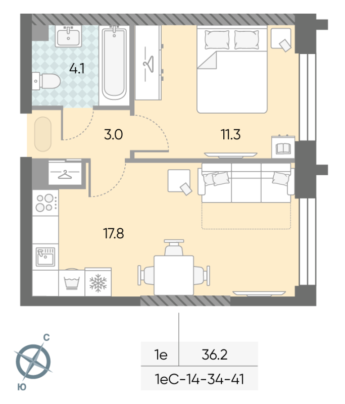 2 ккв (Евро) 36,2 м²