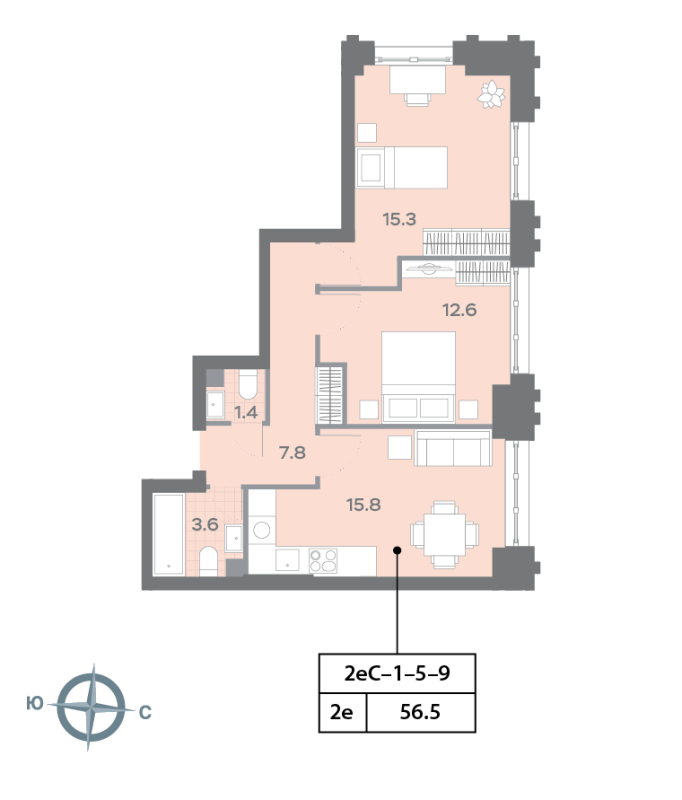 3 ккв (Евро) 57,1 м²