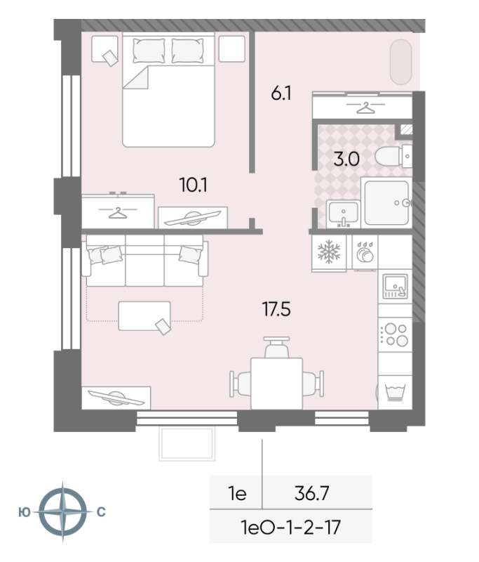 2 ккв (Евро) 36,7 м²