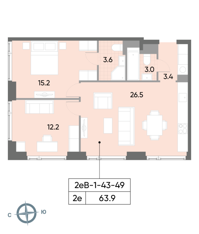 3 ккв (Евро) 64,7 м²