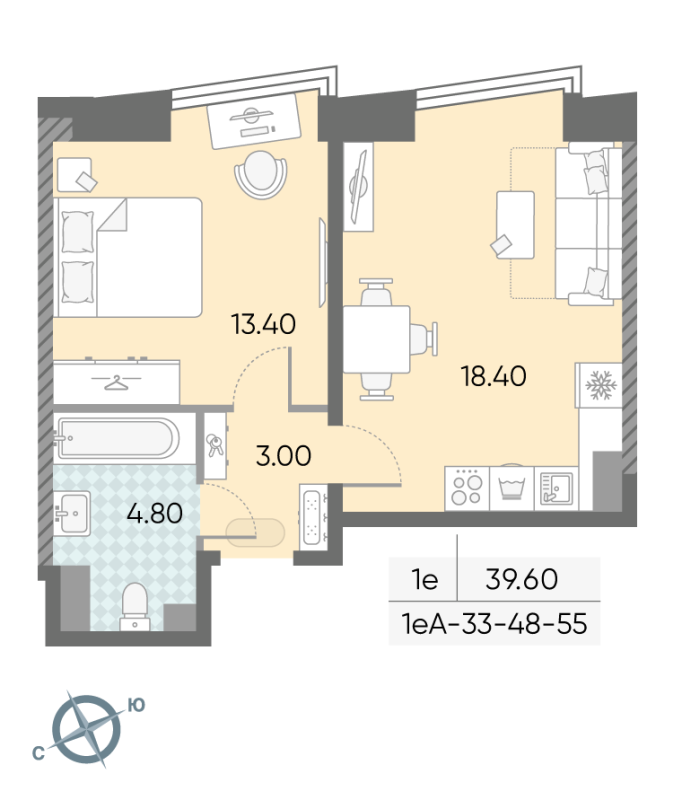 2 ккв (Евро) 39,6 м²