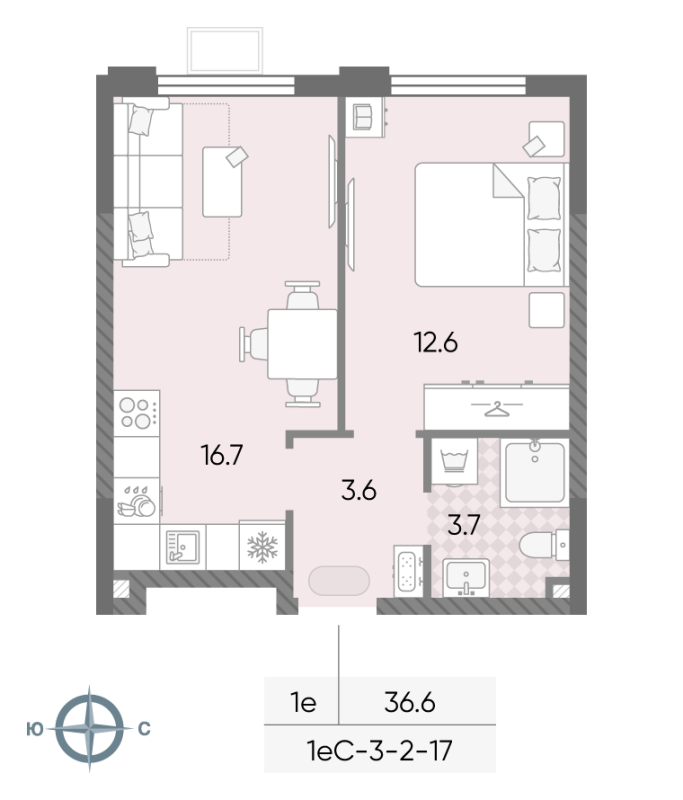 2 ккв (Евро) 36,6 м²