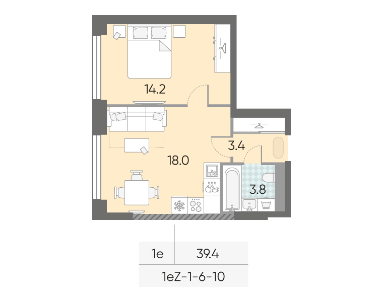 2 ккв (Евро) 39,4 м²