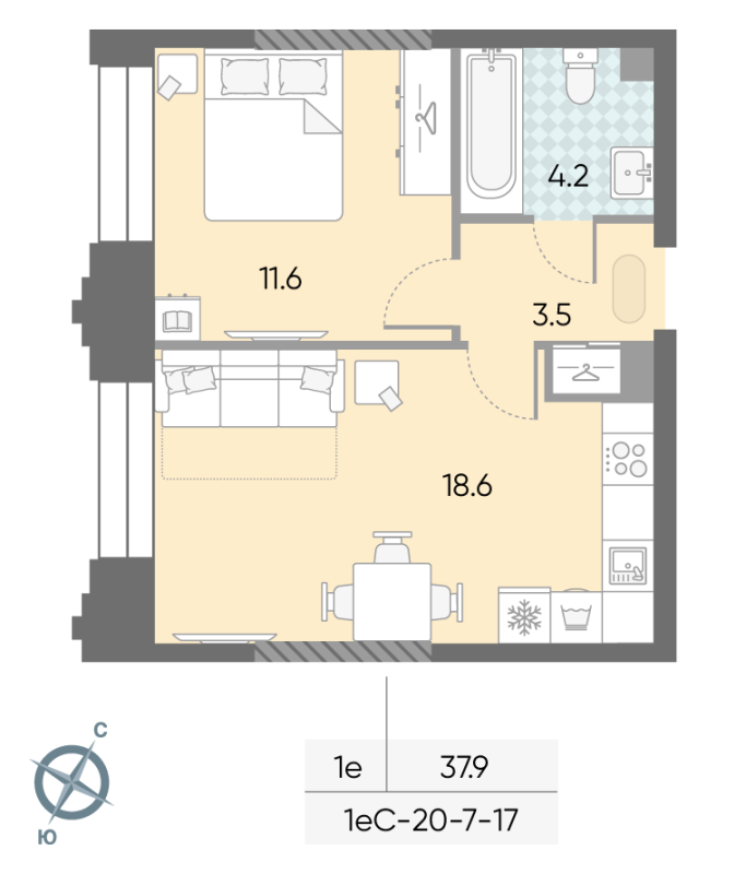 2 ккв (Евро) 37,9 м²