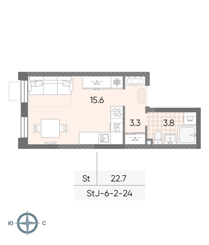 Студия 22,7 м²