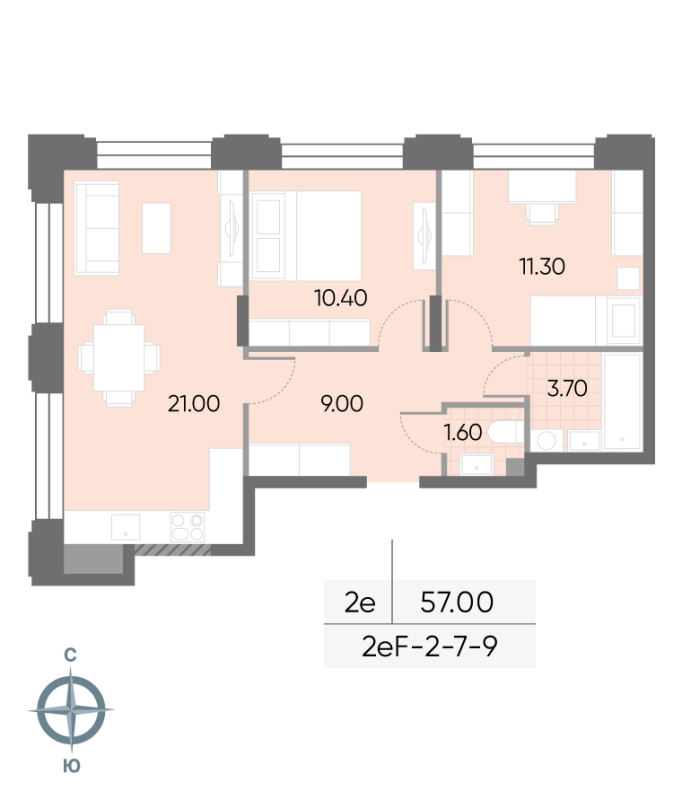 3 ккв (Евро) 57 м²
