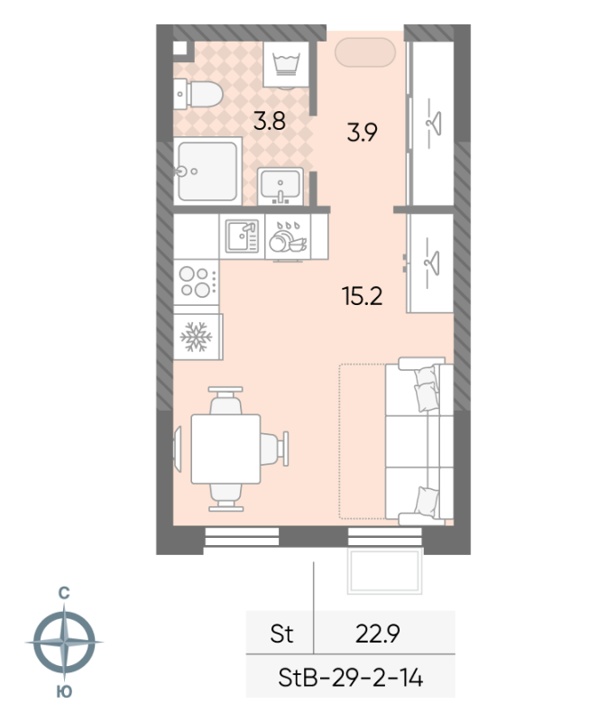 Студия 22,9 м²