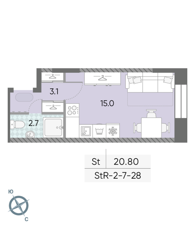 Студия 20,7 м²