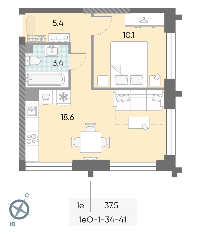 2 ккв (Евро) 37,5 м²