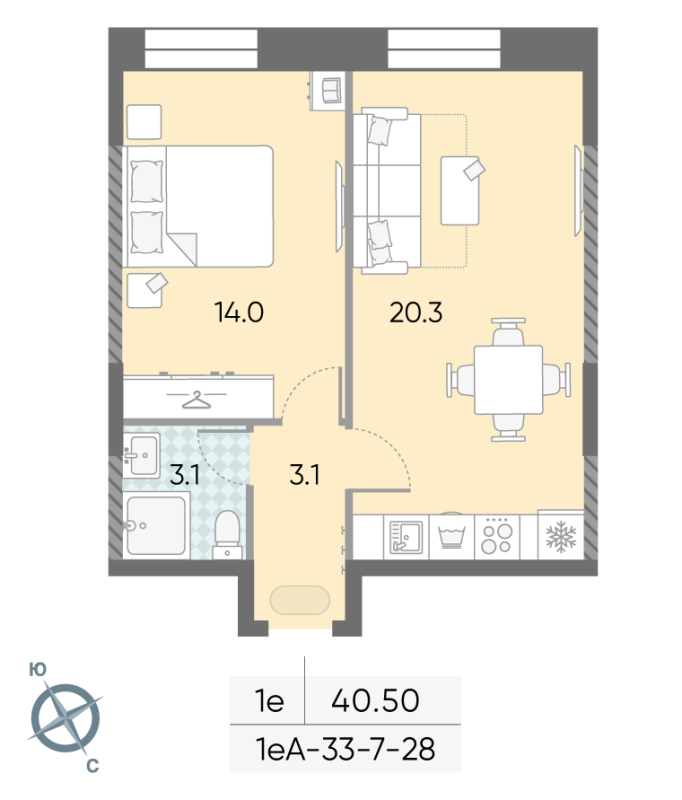 2 ккв (Евро) 40,5 м²