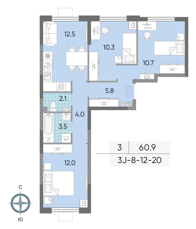 3 ккв 61 м²