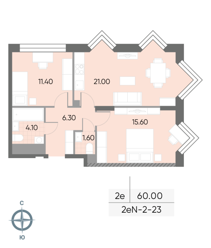 3 ккв (Евро) 60 м²