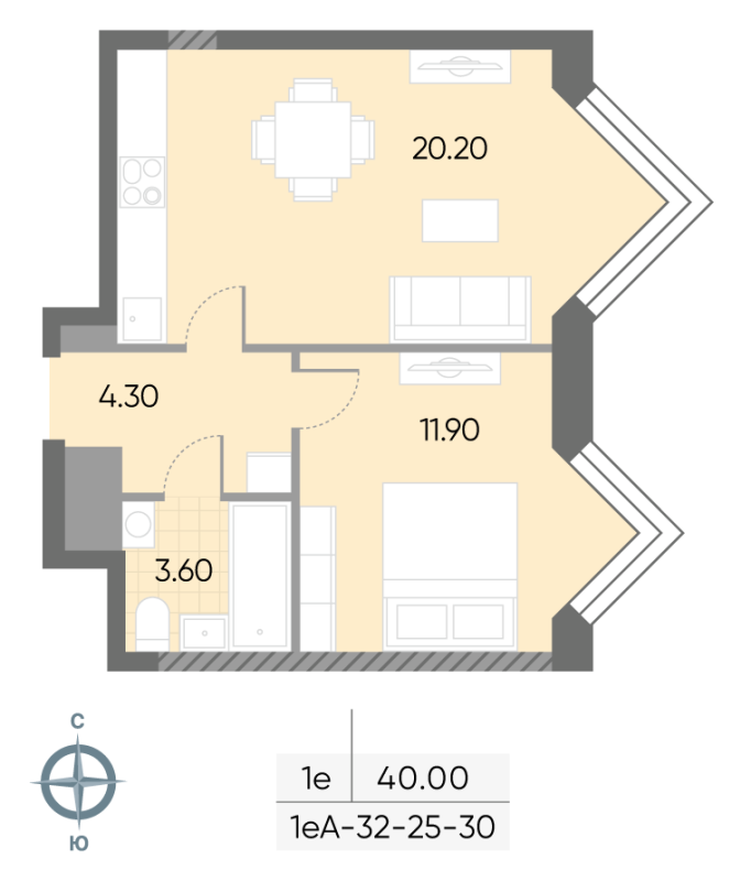 2 ккв (Евро) 40 м²
