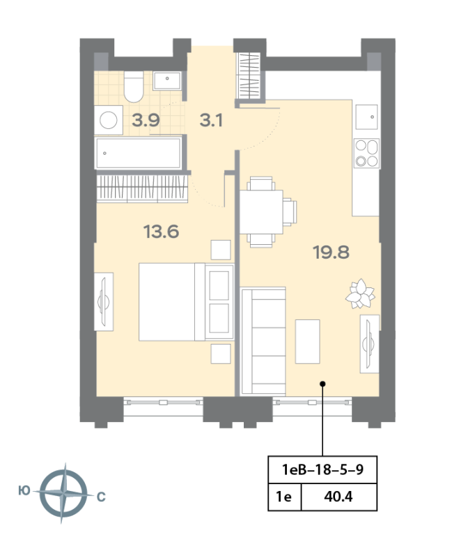 2 ккв (Евро) 40,3 м²
