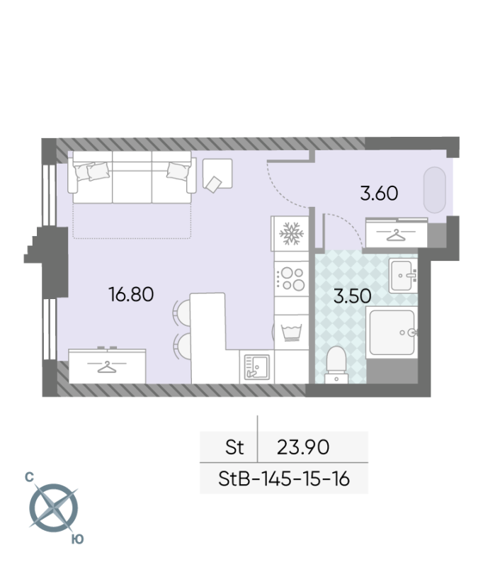 Студия 23,9 м²