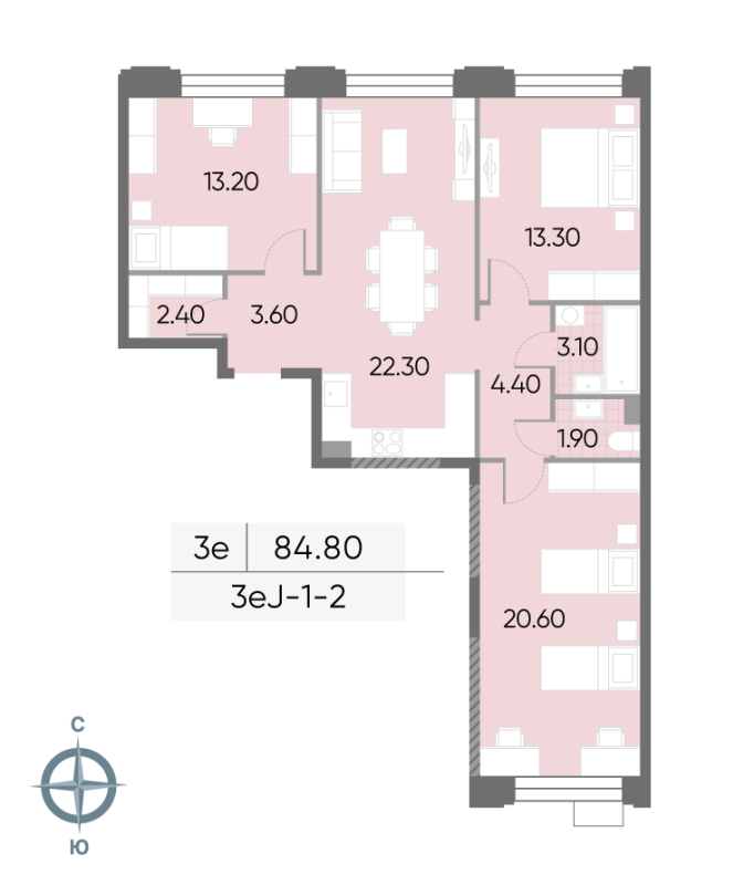 4 ккв (Евро) 84,8 м²