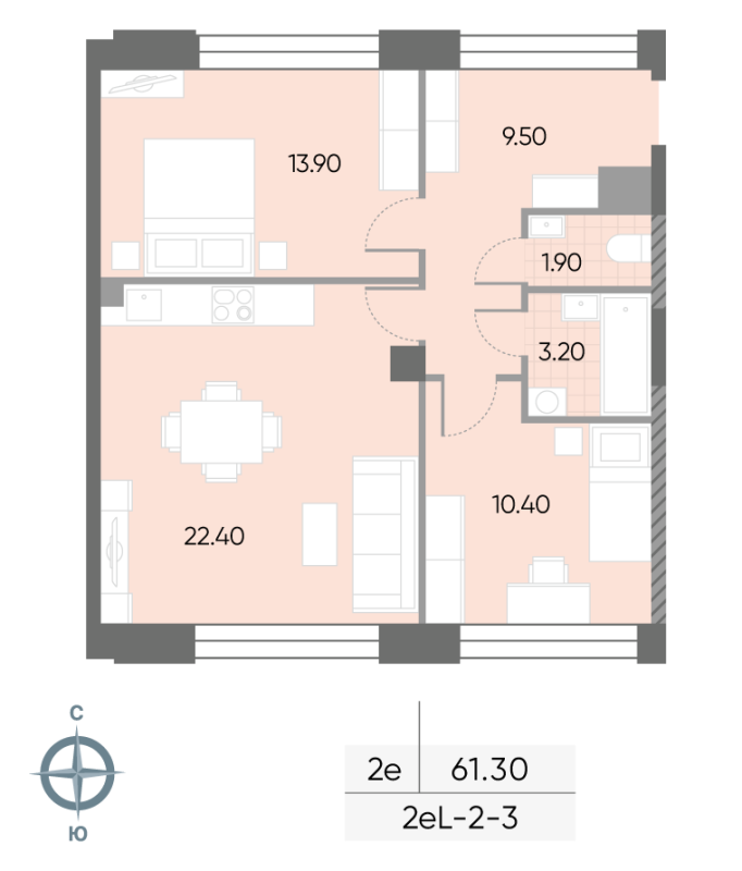 3 ккв (Евро) 61,3 м²