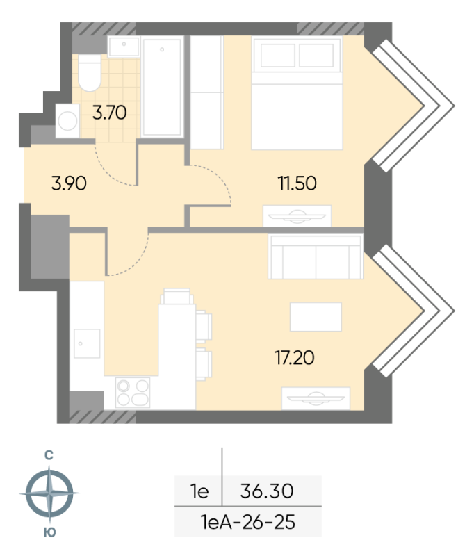 2 ккв (Евро) 36,3 м²