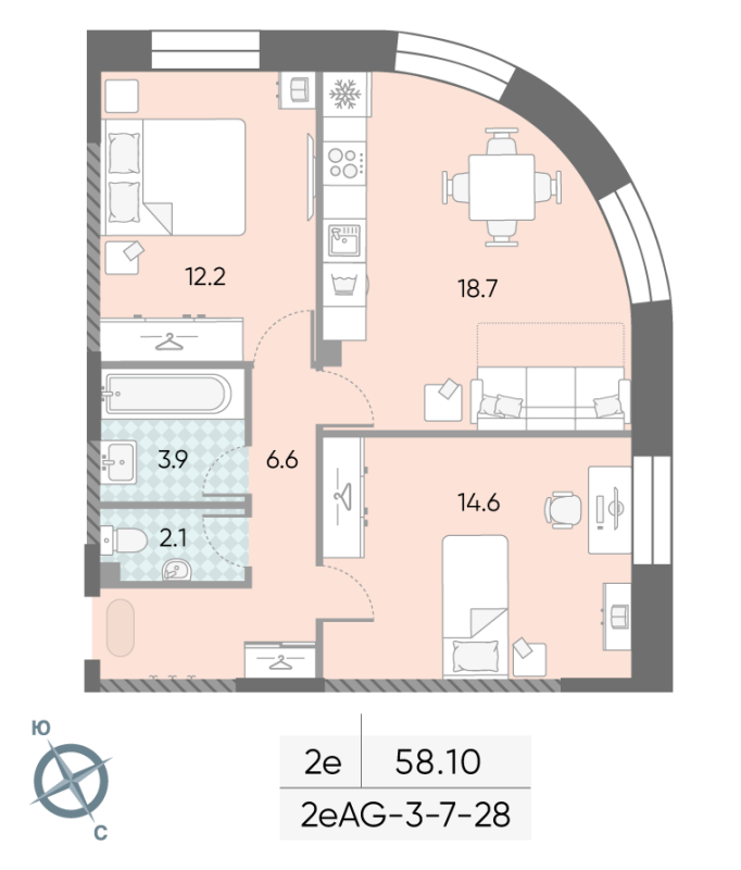 3 ккв (Евро) 58,1 м²