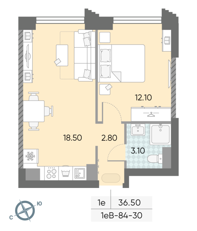 2 ккв (Евро) 36,5 м²