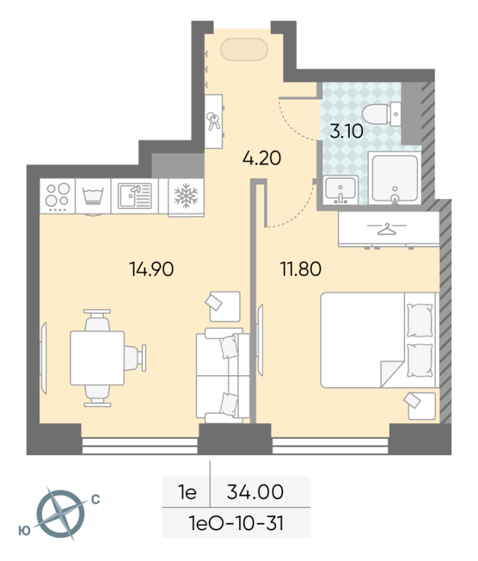 1 ккв 34 м²