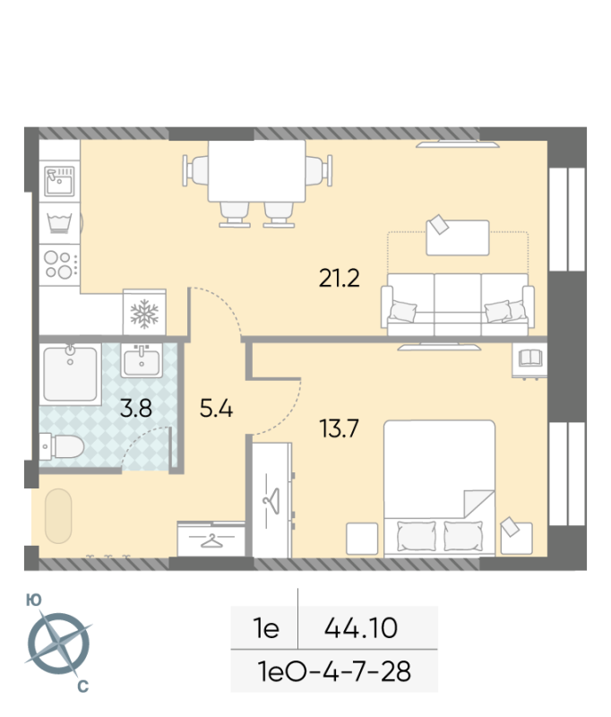 2 ккв (Евро) 45,8 м²