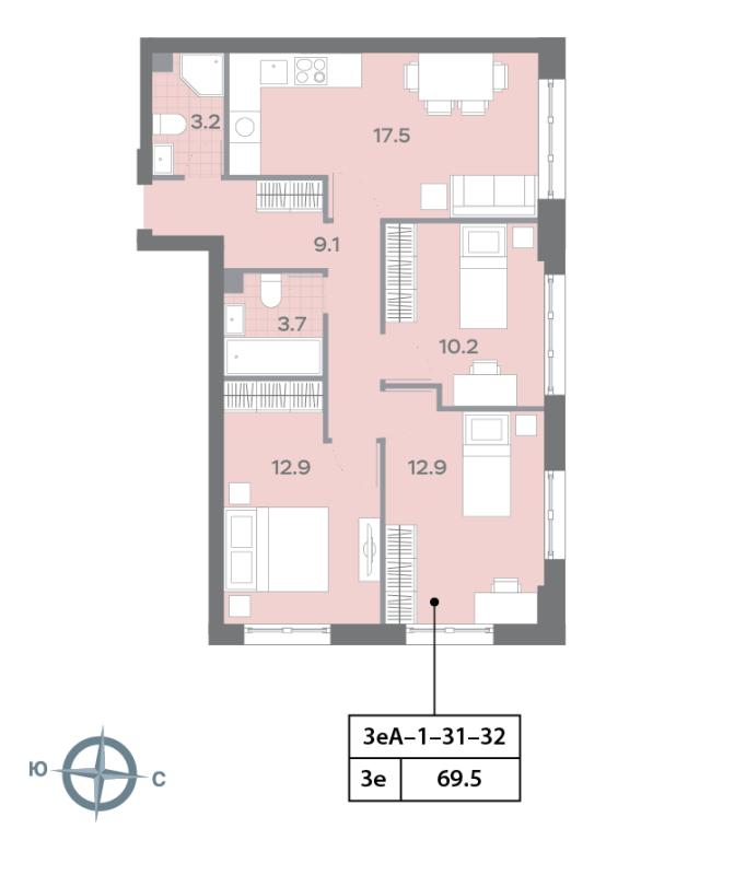 4 ккв (Евро) 67,3 м²