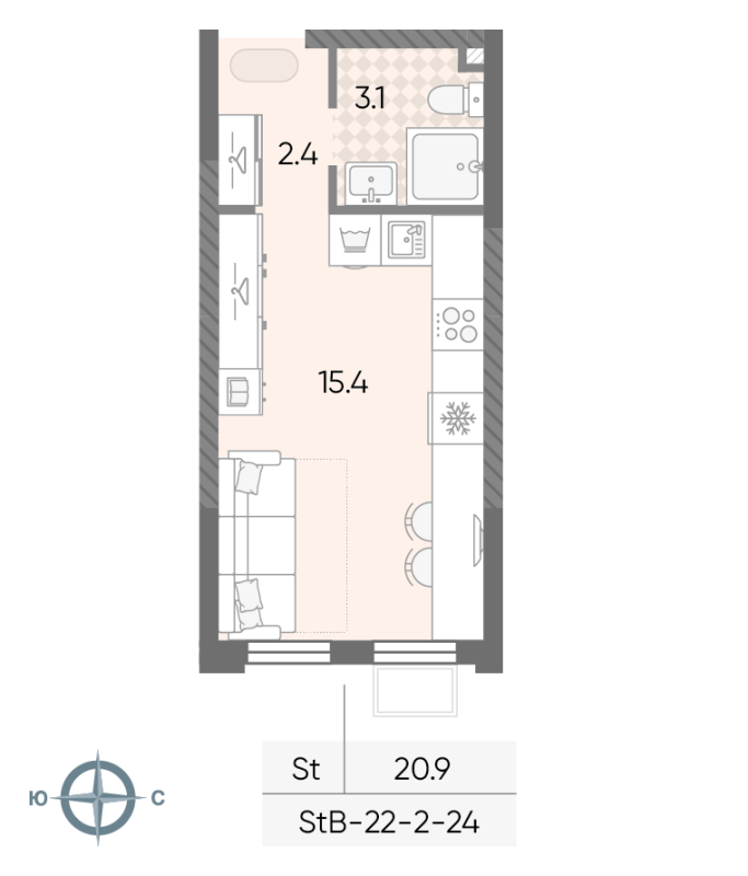 Студия 20,9 м²